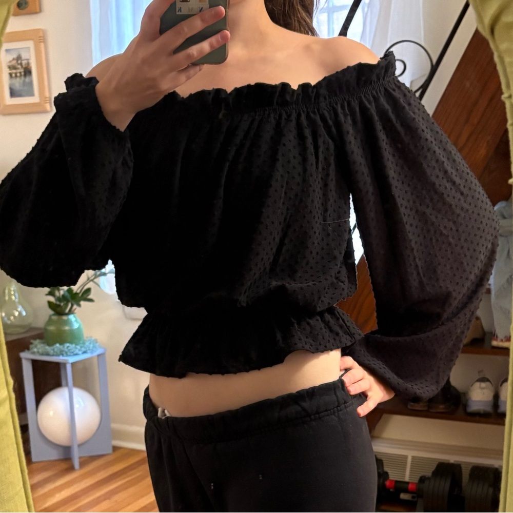 H&M Black Off-shoulder Textured Blouse